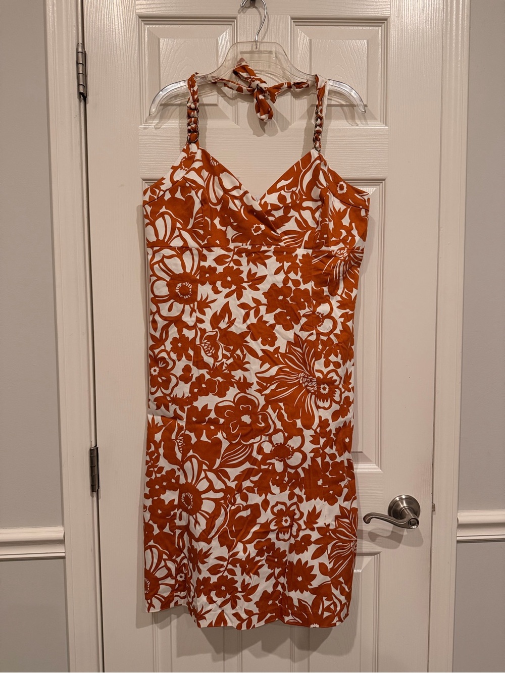 Donna Ricco Orange and White Floral Halter Mini Dress